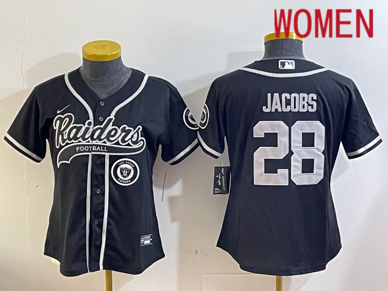 Women Oakland Raiders #28 Jacobs Black Joint Name 2024 Nike Limited NFL Jersey style 6